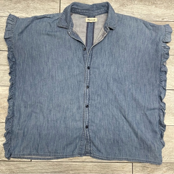 Madewell Indigo Ruffle-Side Shirt S - Picture 2 of 8